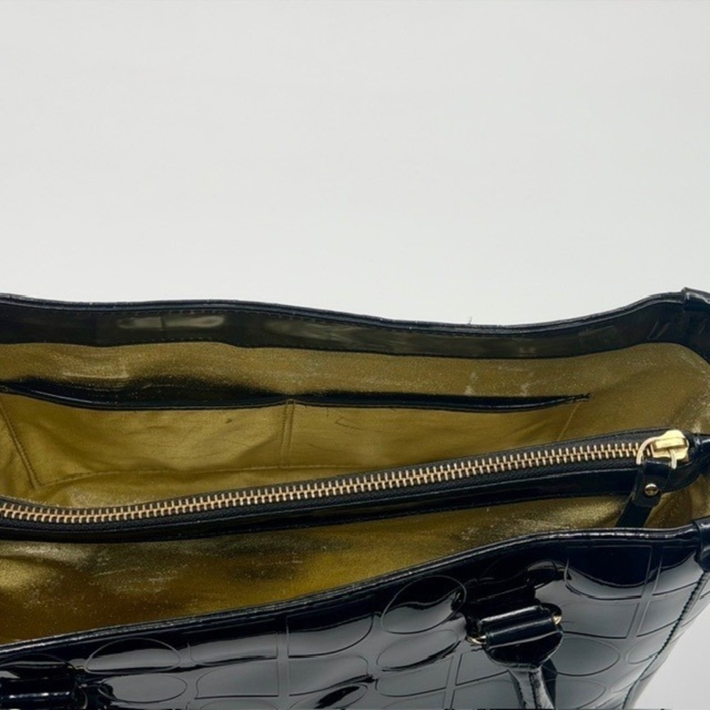 Kate Spade Black Patent Leather Embossed Spade Geometric Tote Bag Gold Lining - Picture 6 of 10